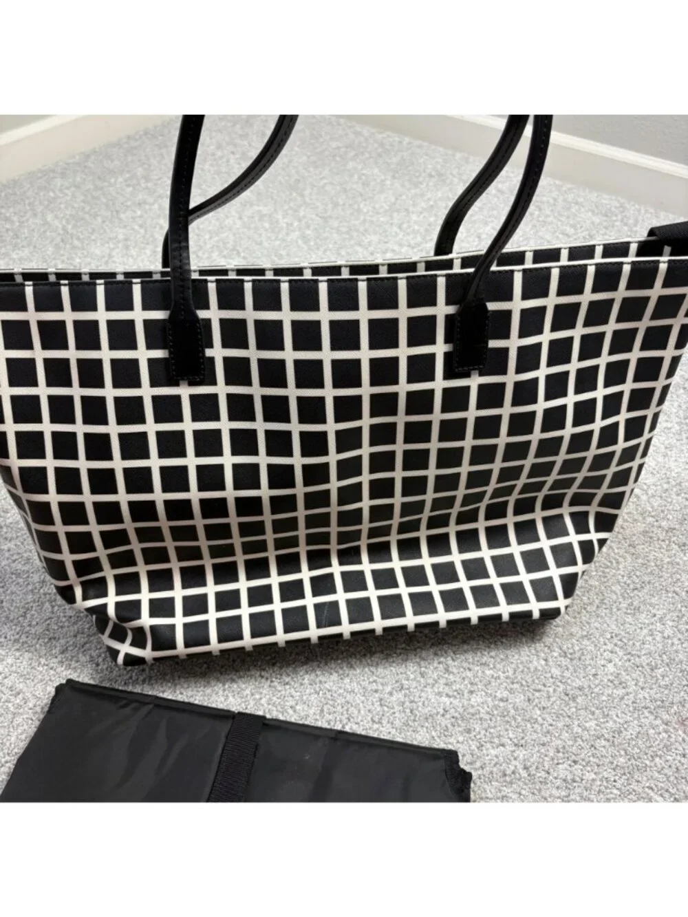 Kate Spade Diaper Bag Black White Check with Changing Pad flaw